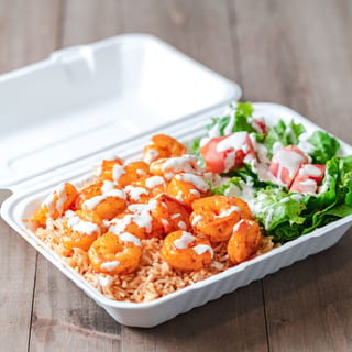 Grill Shrimp Over Rice and Salad